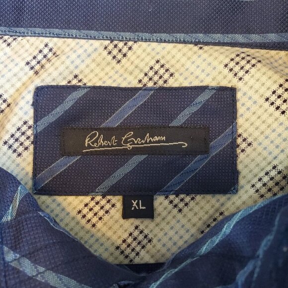 Robert Graham Shirt Mens XL Flip Cuff Blue Check Long Sleeve Button Up Cotton - Picture 3 of 15